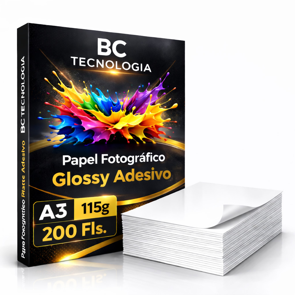 Papel Fotográfico Adesivo 115g A3 Glossy Prova Dágua 200 Folhas