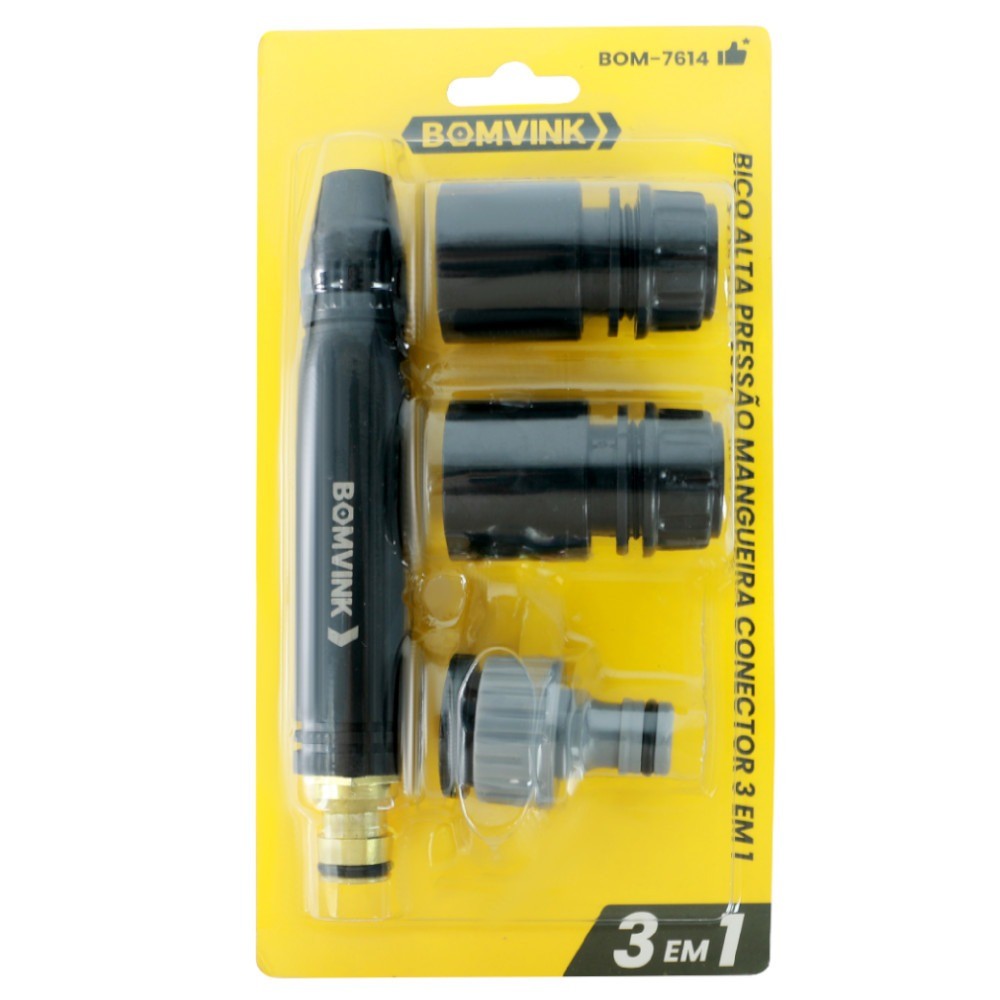 Esguicho plástico para mangueira com 3 acessórios - BOM-7614 - Bomvink