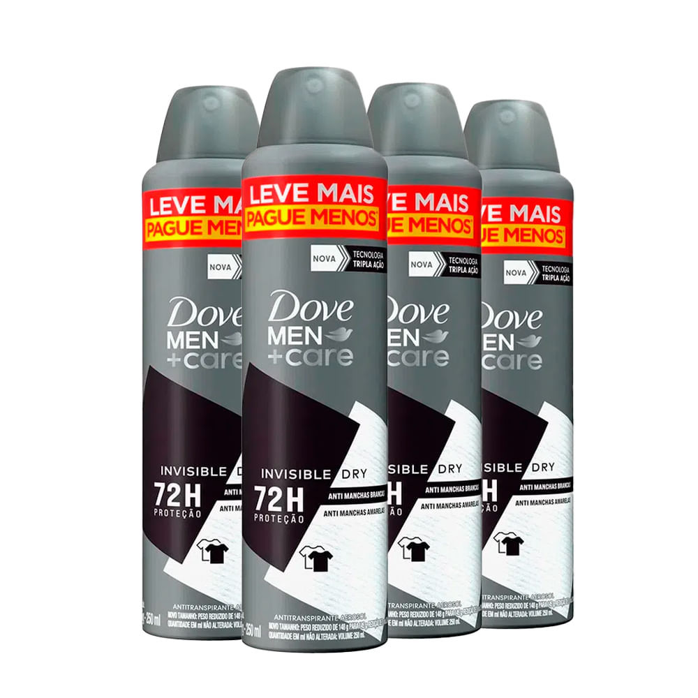 Kit Desodorante Aerosol Dove Men Invisible Dry 250ml - 4 unidades em Oferta na Shopee