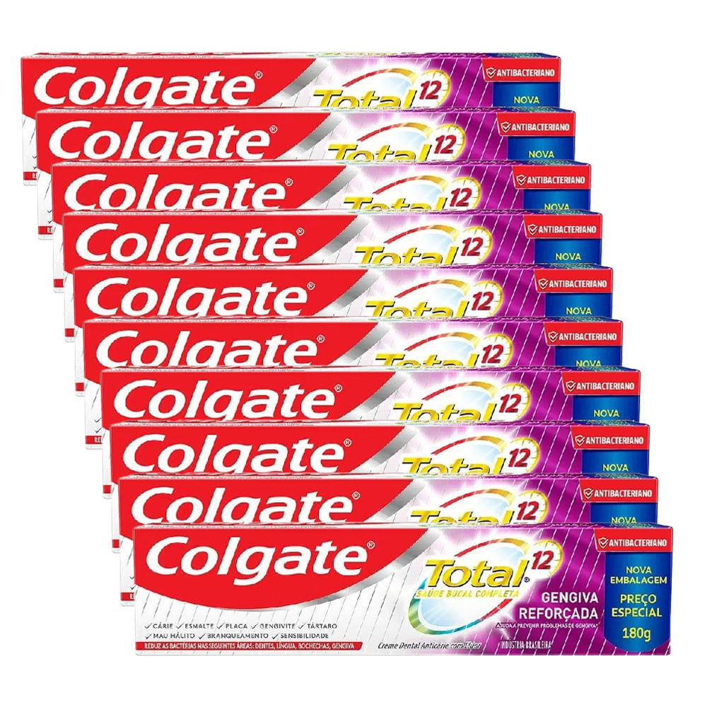 Kit Creme Dental Colgate Total 12 Gengiva Reforçada 180g - 10 Unidades em Oferta na Shopee