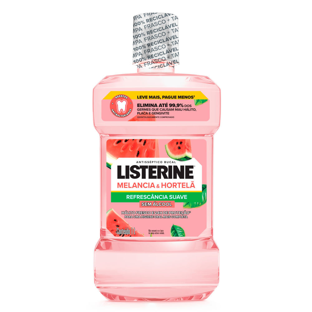 Antisséptico Bucal Listerine Sabor Melancia e Hortelã Refrescância Suave Sem Álcool 1L em Oferta na Shopee