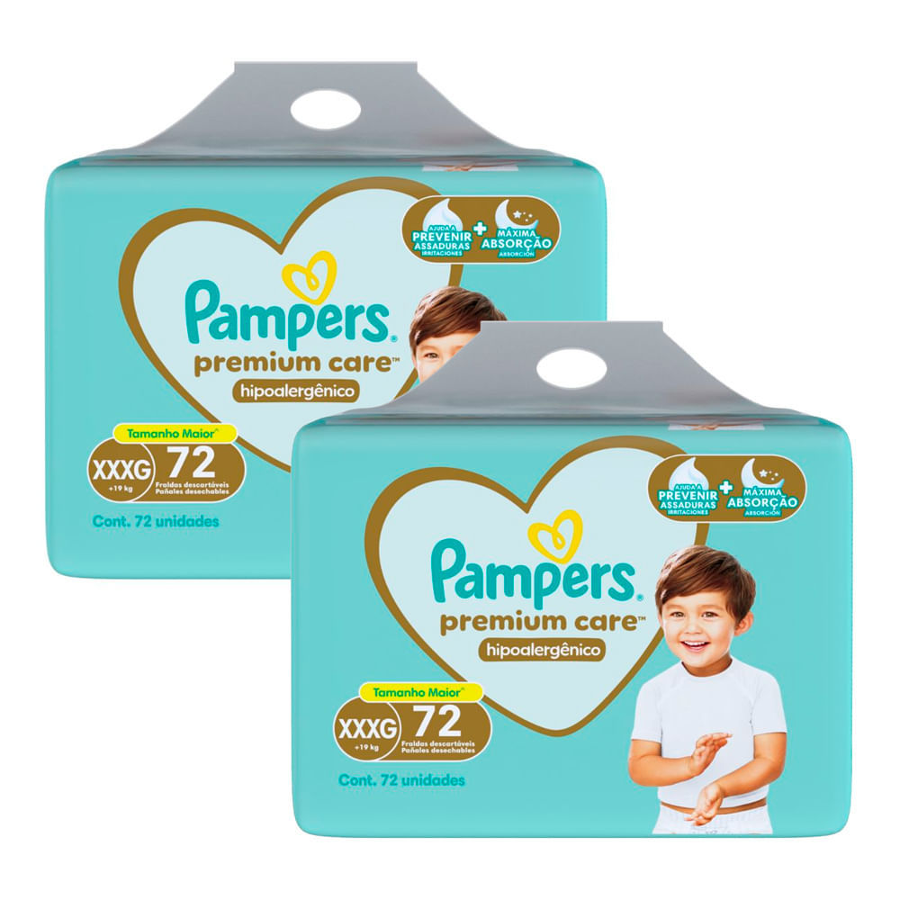 Kit 2 Fralda Pampers Premium Care Hipoalergênico XXXG 72 Unidades em Oferta na Shopee