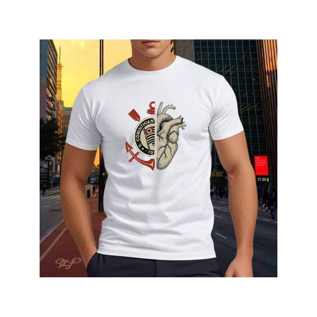 Camisa Camiseta Masculina Corinthians Coração Time 100% Algodão Fio 30.1 Lançamento