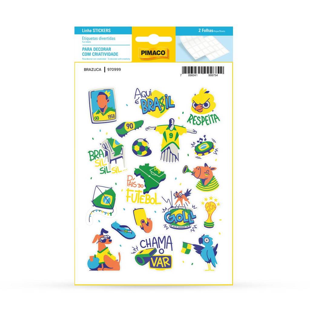 Etiqueta adesiva Stickers Brazuca com 2 folhas Pimaco em Oferta na Shopee