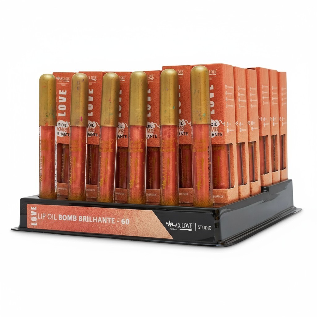 BOX COM 36 UN - LIP OIL BOMB BRILHO LABIAL COR 60 – MAX LOVE - HIDRATANTE, GLOSS LABIAL COM ÓLEO, BRILHO INTENSO