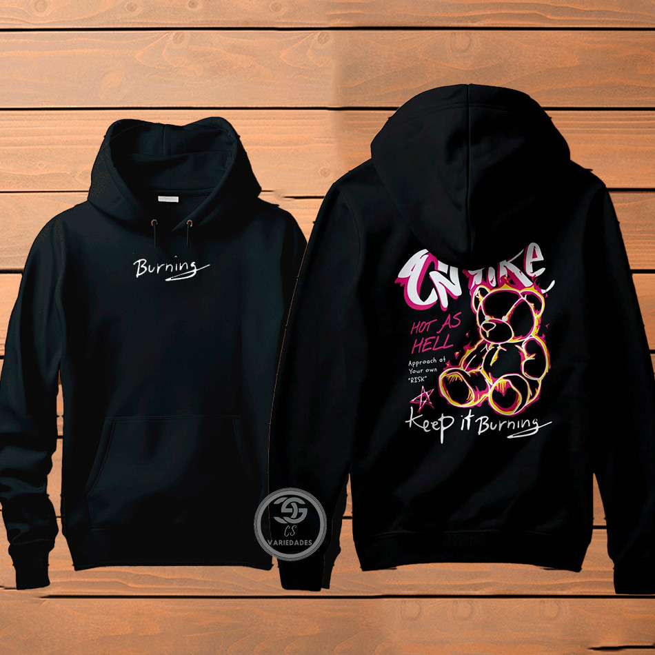 Blusa de Frio Moletom Canguru Urso Bear On Fire Burning Unissex Estampado Lançamento Envio ImediatoAdulto e Infantil