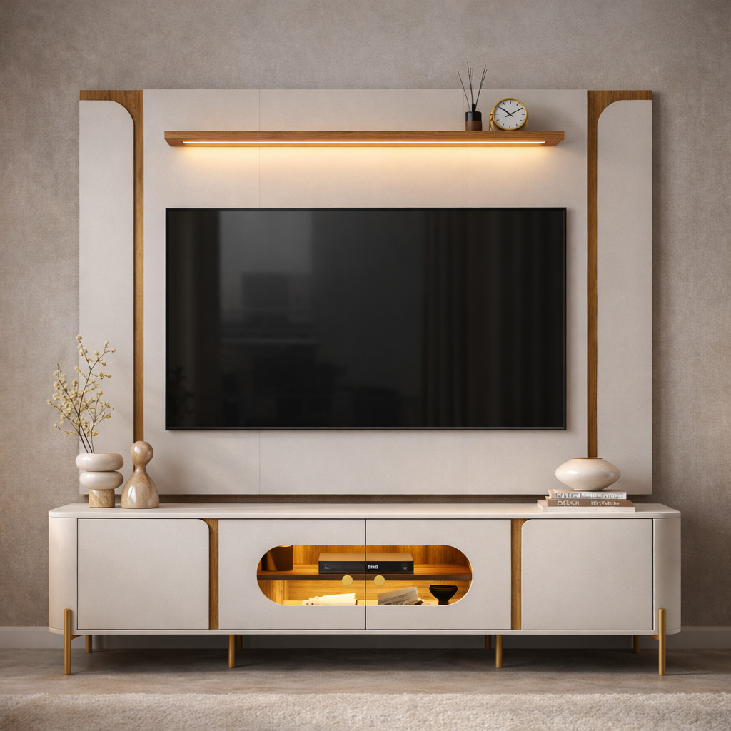 Rack Com Painel 180cm Até 75 Polegadas Tv Sala Estar Com Led MDF Off White Juquehy