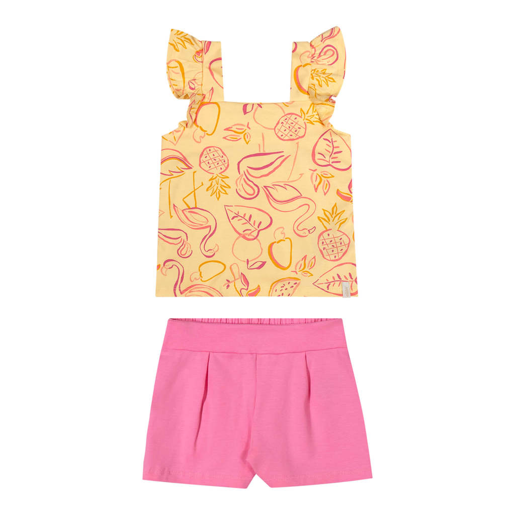 Conjunto Infantil Menina Desenho Tropical Elian Amarelo