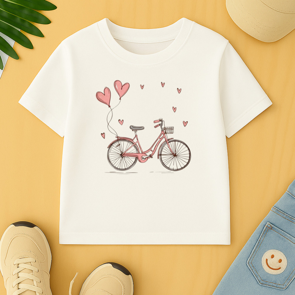 Camiseta Infantil Juvenil Estampa Bicicletinha Corações Blusinha Delicada Algodão Premium