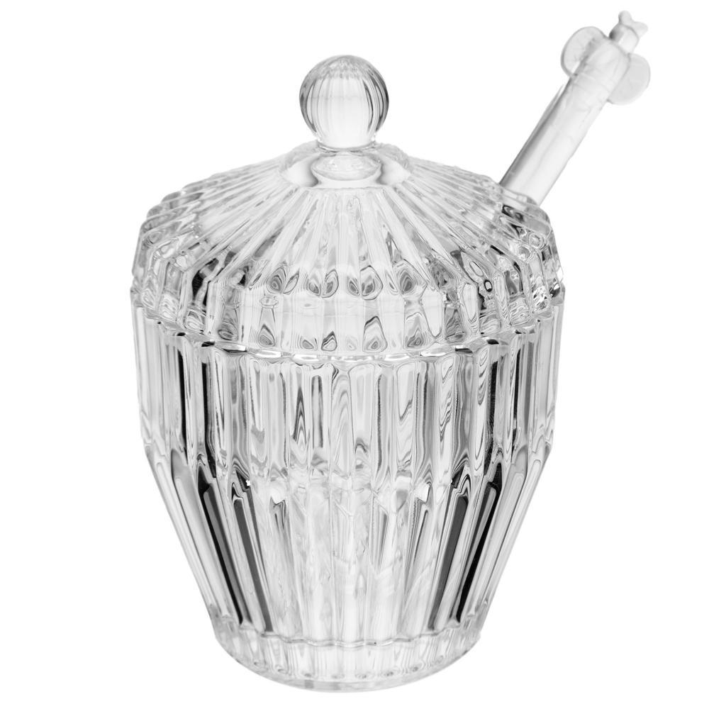 Meleira de Cristal Ecológico Pequena Império 8cm Wolff com Tampa e Pegador para Mel Geleia Mesa Posta Decoração Luxo