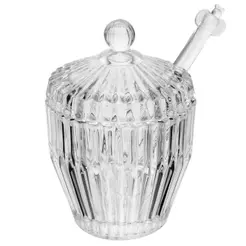 Meleira de Cristal Ecológico Pequena Império 8cm Wolff com Tampa e Pegador para Mel Geleia Mesa Posta Decoração Luxo