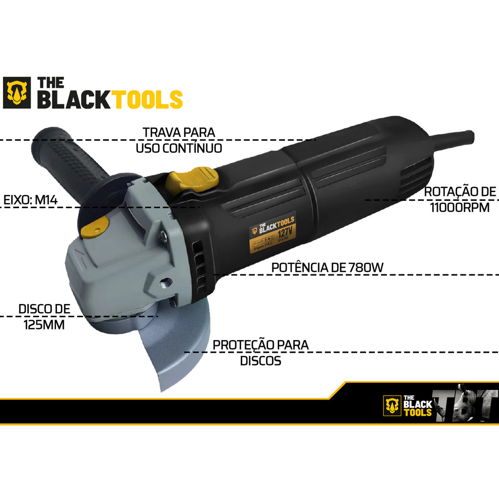 Kit Lixadeira Esmerilhadeira Profi. 4.1/2 The Black Tools + Jogo De Soquete 40 Peças em Oferta na Shopee