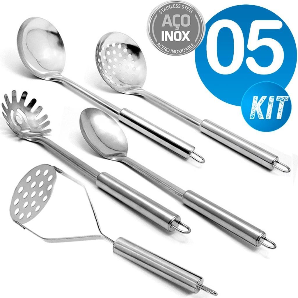 Jogo de Utensílios de Cozinha em Aço Inox 5 Peças Cook Original Tubular em Oferta na Shopee