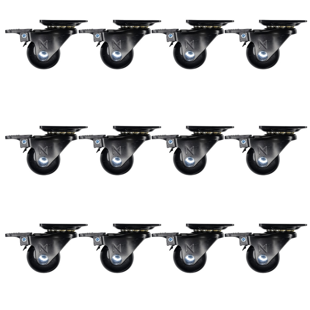Kit 12 Rodinhas de Silicone Com Freio Para Móveis Rodízio Giratório Gel 35mm - Rodizio Preto