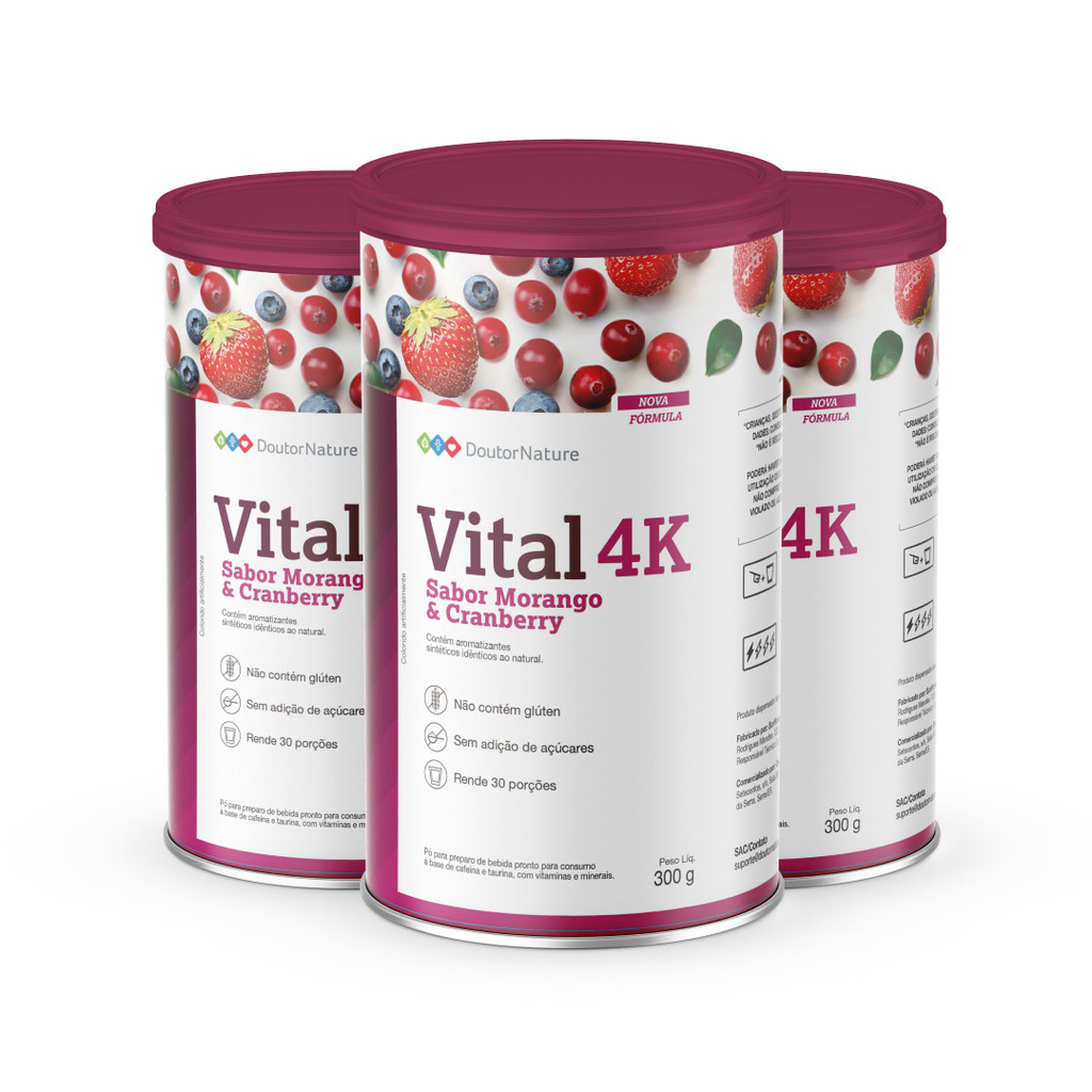 Vital 4k Sabor Morango e Cranberry Original ( 3 Latas )