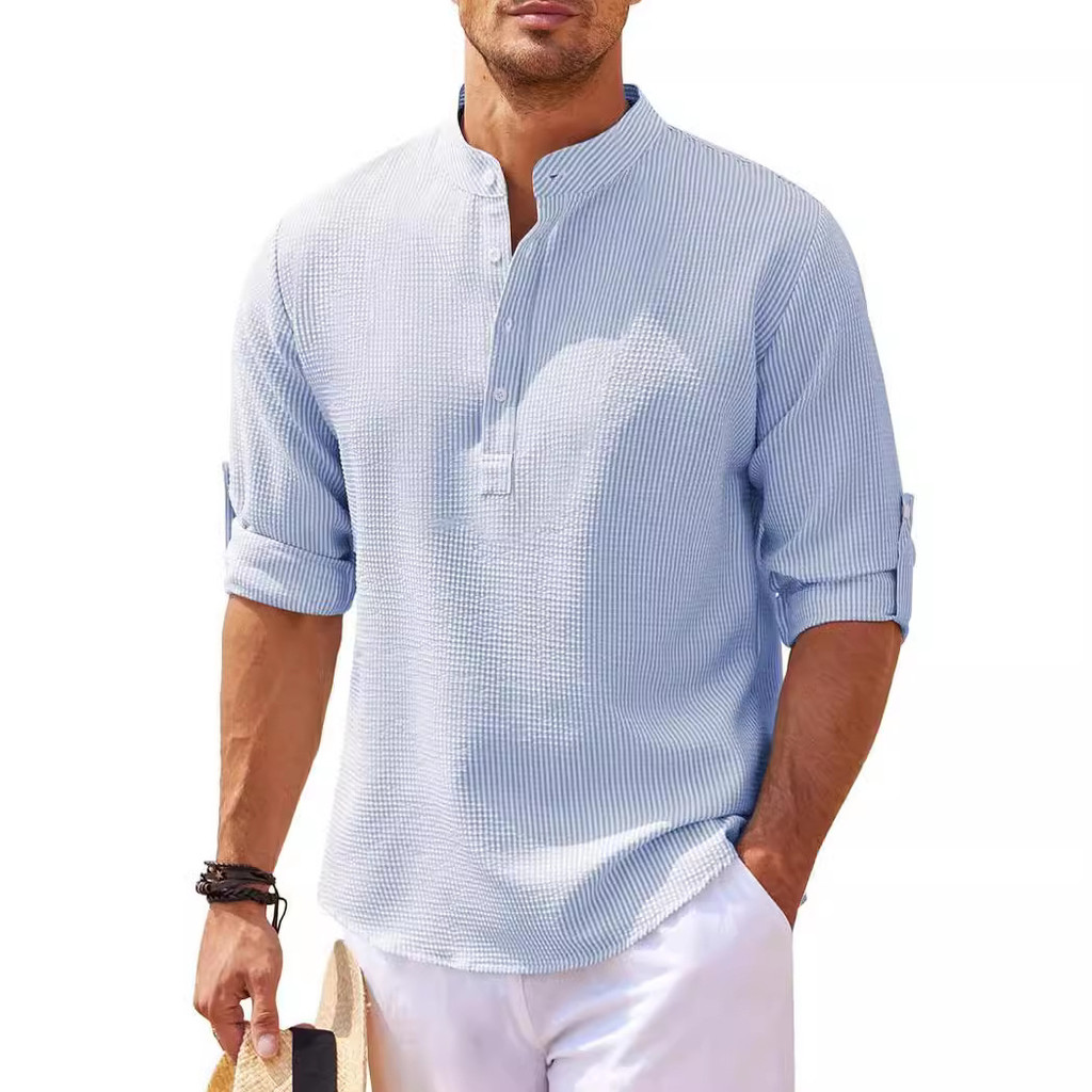Camisa de manga comprida masculina europeia americana gola alta camisa de meio botão camisa de verificação de abacaxi ca