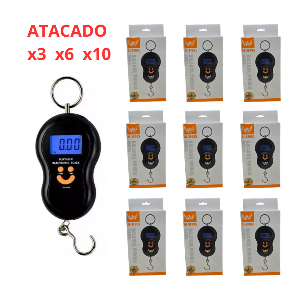 Kit 3 / 6 / 10  Balança com Gancho Digital Suporta 50kg Portátil Pesar Malas Bagagem Pesca Altomex