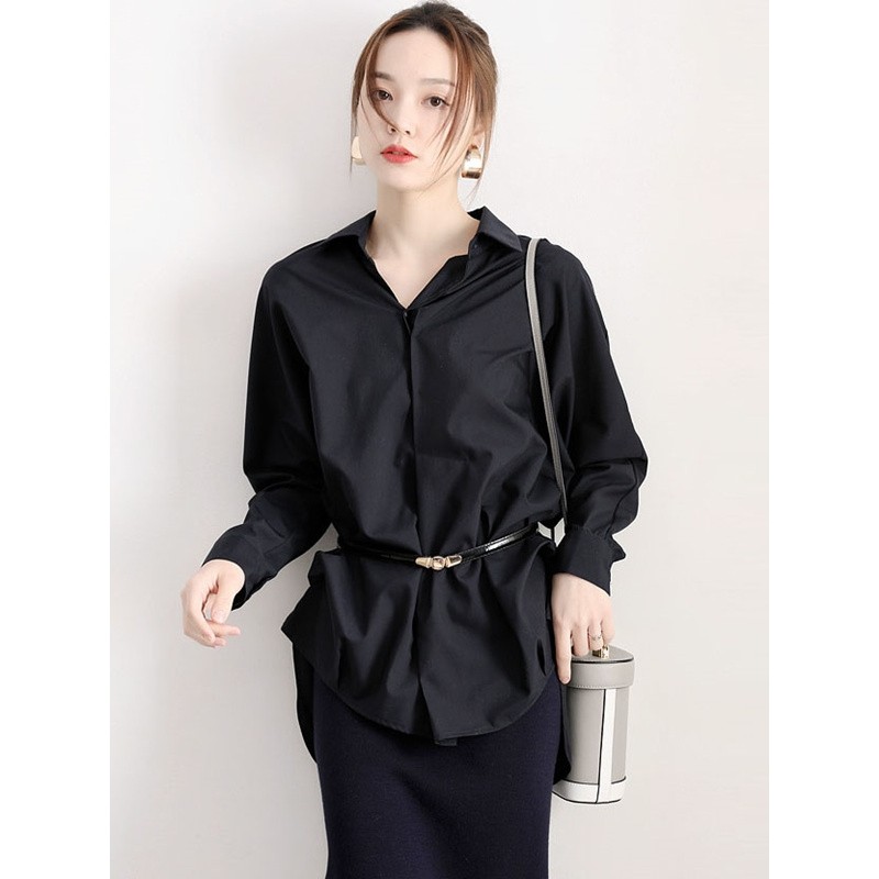 Primavera outono 2025 novo estilo cetim camisa branca feminina Design nicho camisa de manga comprida elegante gola ponti