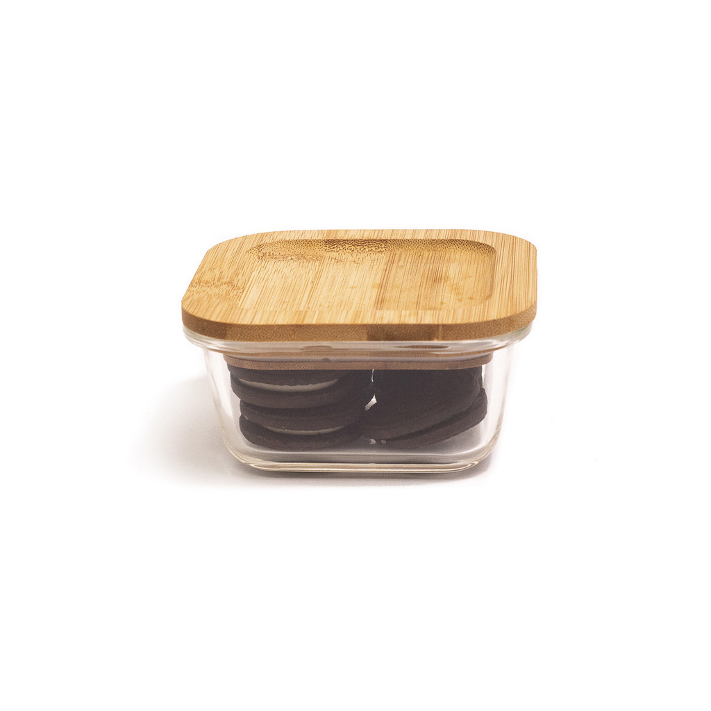 Pote 320ml de Vidro com Tampa de Bambu Quadrado Raso - Oikos em Oferta na Shopee