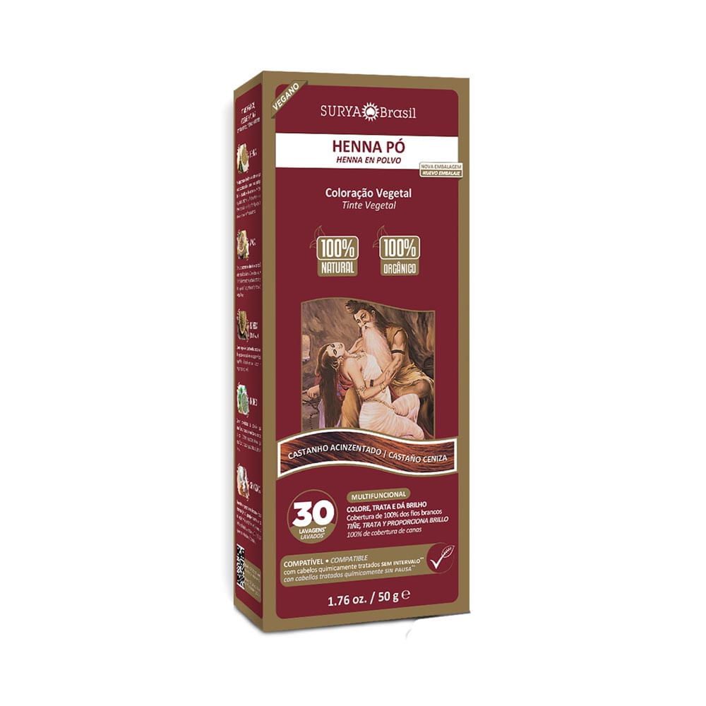 Henna Surya Pó 100% Natural Cor Castanho Acinzentado 50g em Oferta na Shopee