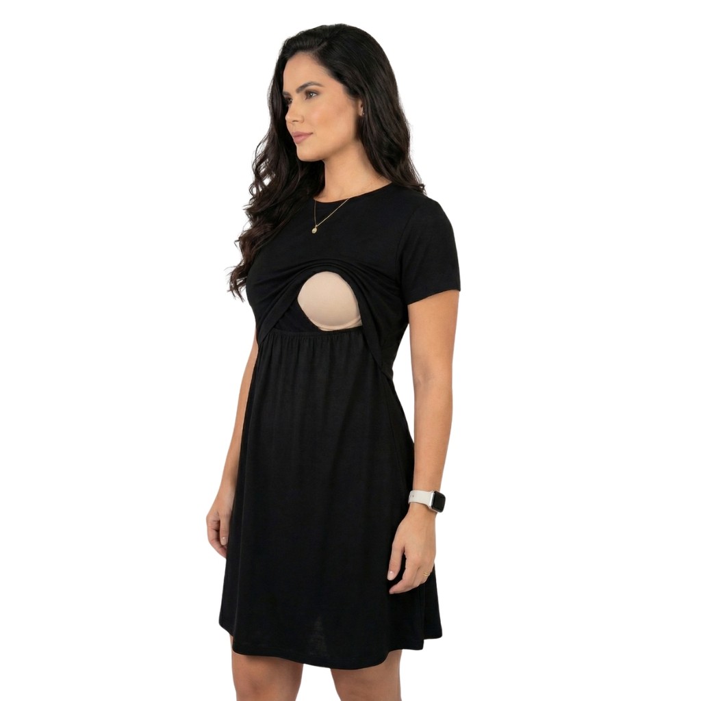 Vestido Amamentação Gestante Maternidade Abertura Frontal Roupa Pós Parto Confortável Tecido Leve Casual Dia a Dia