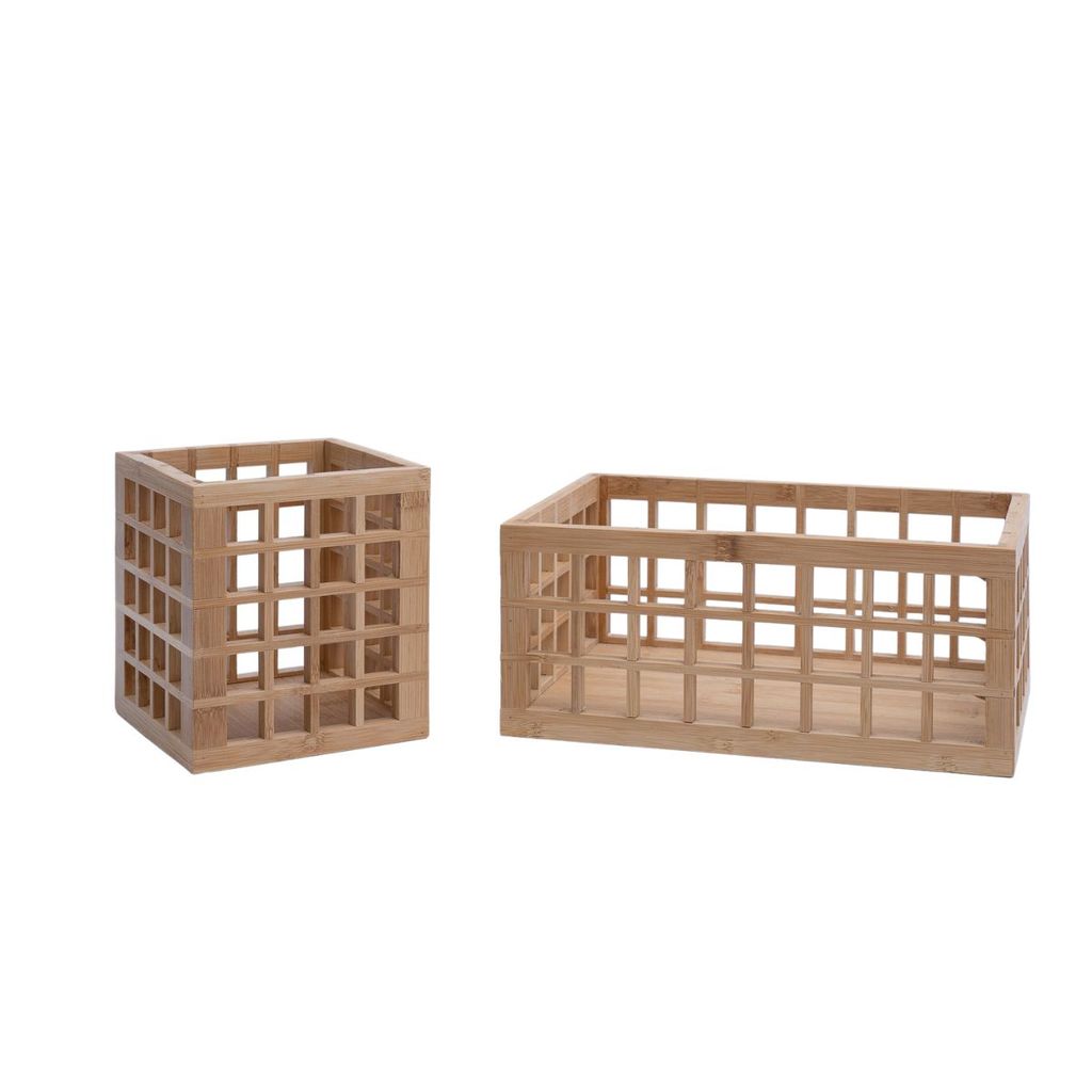 Kit de Porta Utensílios de Bambu E Cesto Vazado de Bambu - Oikos