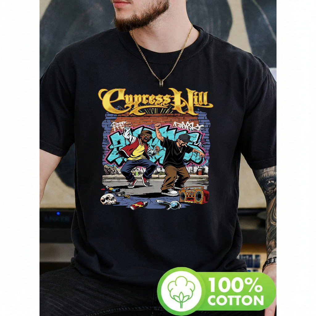 Camiseta Masculina Estampa Rap Cypress Hill Grafite Mural Personagens Urbanos Moderna Estilosa Atemporal