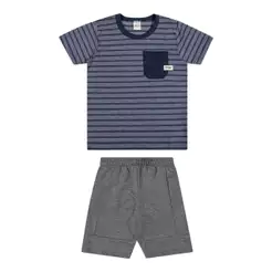 Conjunto Infantil Menino Malha Rajada Elian Azul