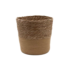 cesto organizador redondo com alças 25cm de palha seagrass e corda - Oikos