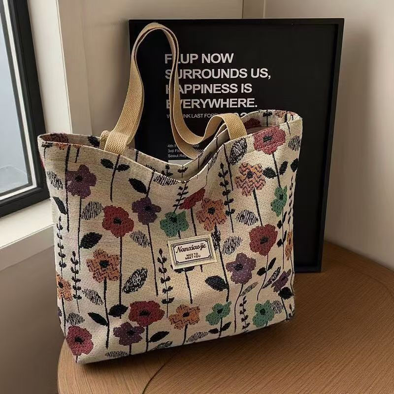 Bolsa de Ombro Feminina de Lona Estilo Ins Grande Capacidade