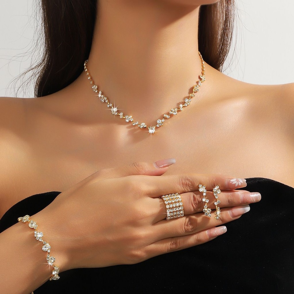 Conjunto de Joias de Casamento Luxuoso Brilhante Zircônia Anti-alérgico Presente para Namorada em Oferta na Shopee