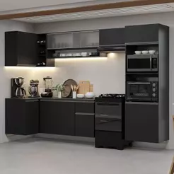 Armário de Cozinha Completa de Canto Suspenso 385 cm Preto Nice Madesa 01
