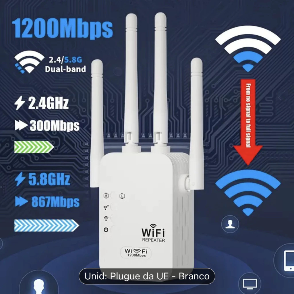 Repetidor Wi-Fi 4 Antenas 300Mbps Amplificador de Sinal Cor Branco Ideal para Casa e Escritório G8
