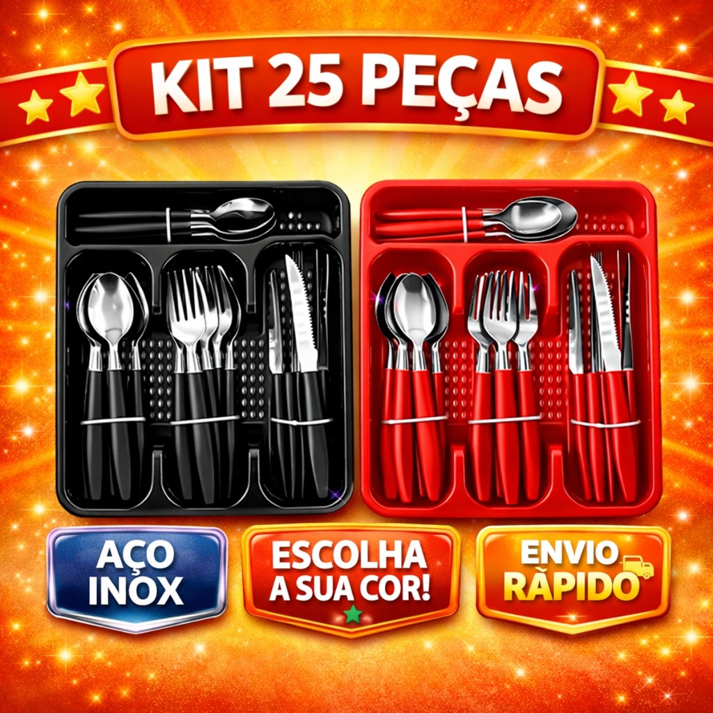 Kit Conjunto de Talheres 25 Peças Inox Faqueiro Com Porta Talheres em Oferta na Shopee
