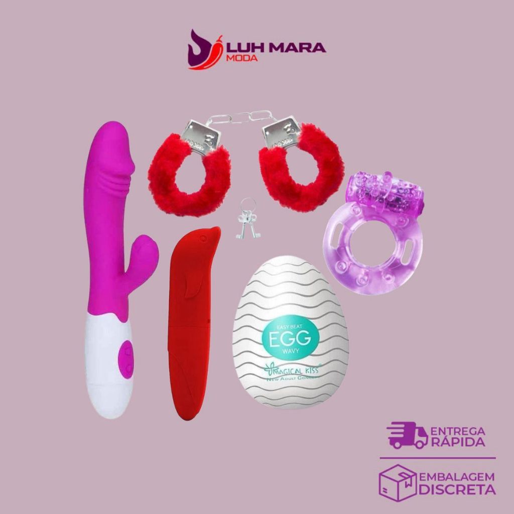 Kit Sexy Shop Completo: Algema + Golfinho + Snappy + Egg + Anel Peniano Prazer Total para Casais Top