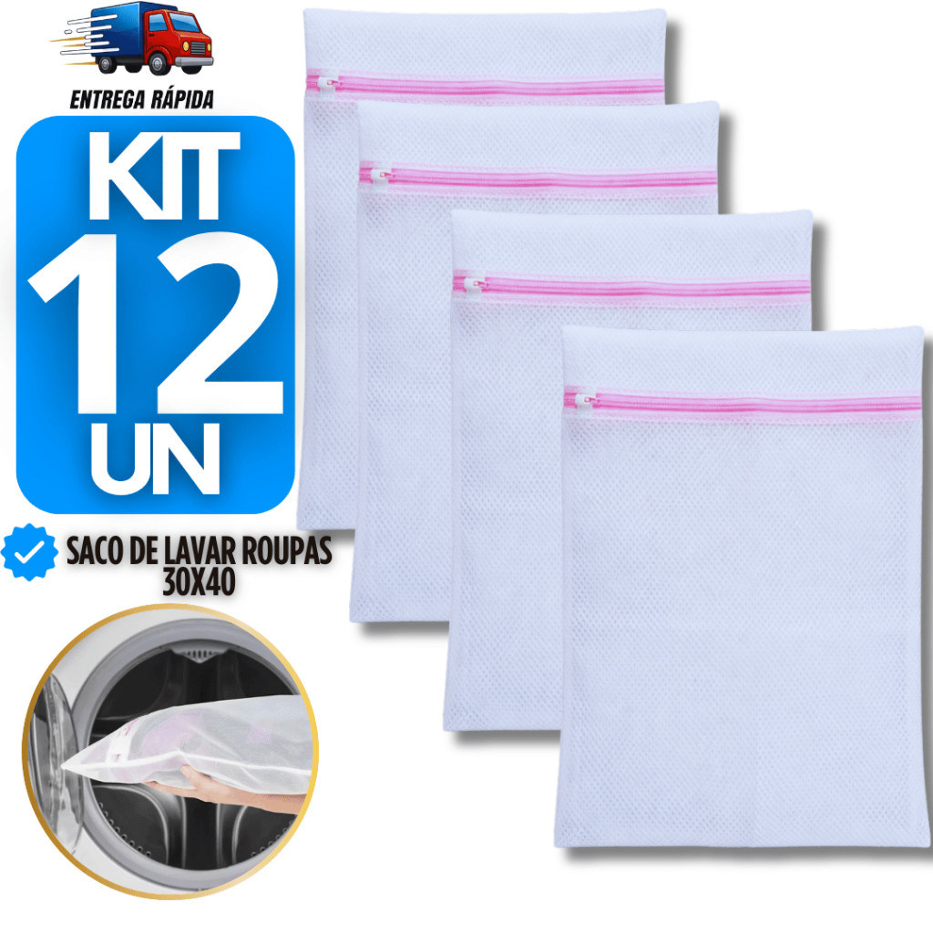 Combo Saco Para Lavar Organizar Roupas Delicada Máquina Com Zíper Branco Protege Tecido Utilidades