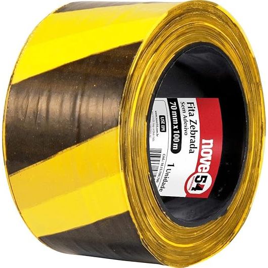 Fita Zebrada Sem Adesivo 70 mm x 100 m Nove54  Sinalização e Demarcação de Áreas