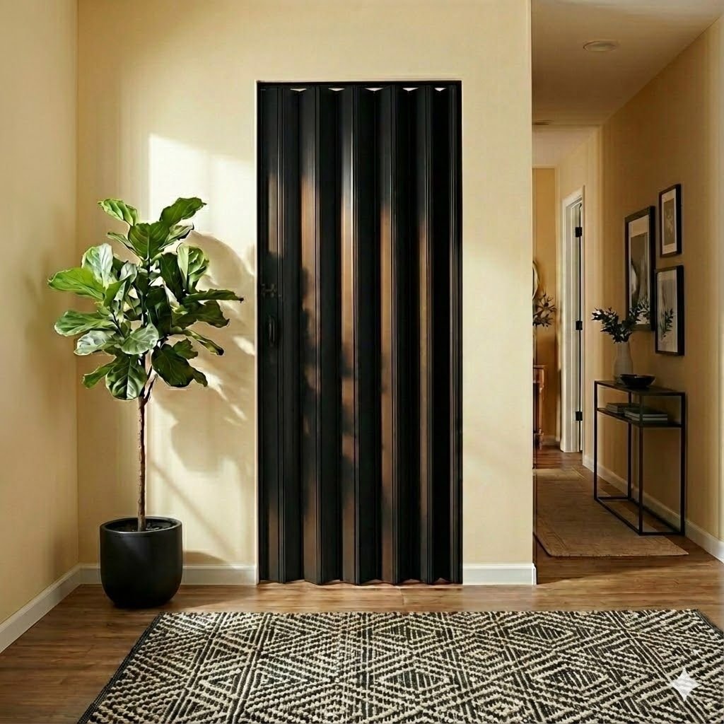 Porta Sanfonada de PVC 210cm x 90cm Belplast Preto Preto