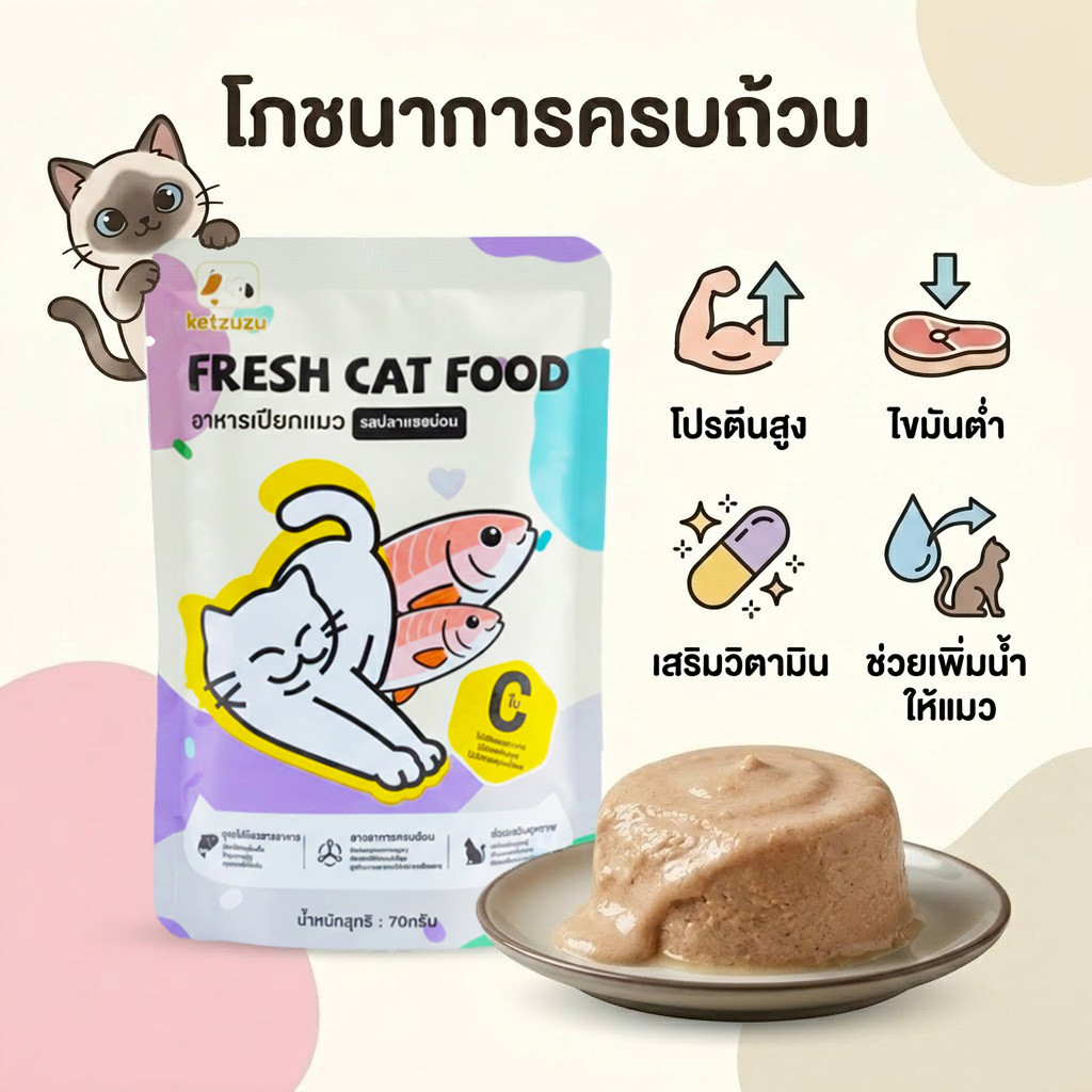 (ยกโหล 12 ซอง) อาหารเปียกแมว เกรดพรีเมี่ยม ทูน่าแท้ในเยลลี่ เกรนฟรี สำหรับลูกแมวและแมวโต ขนาด 70g - ภาพที่ 5
