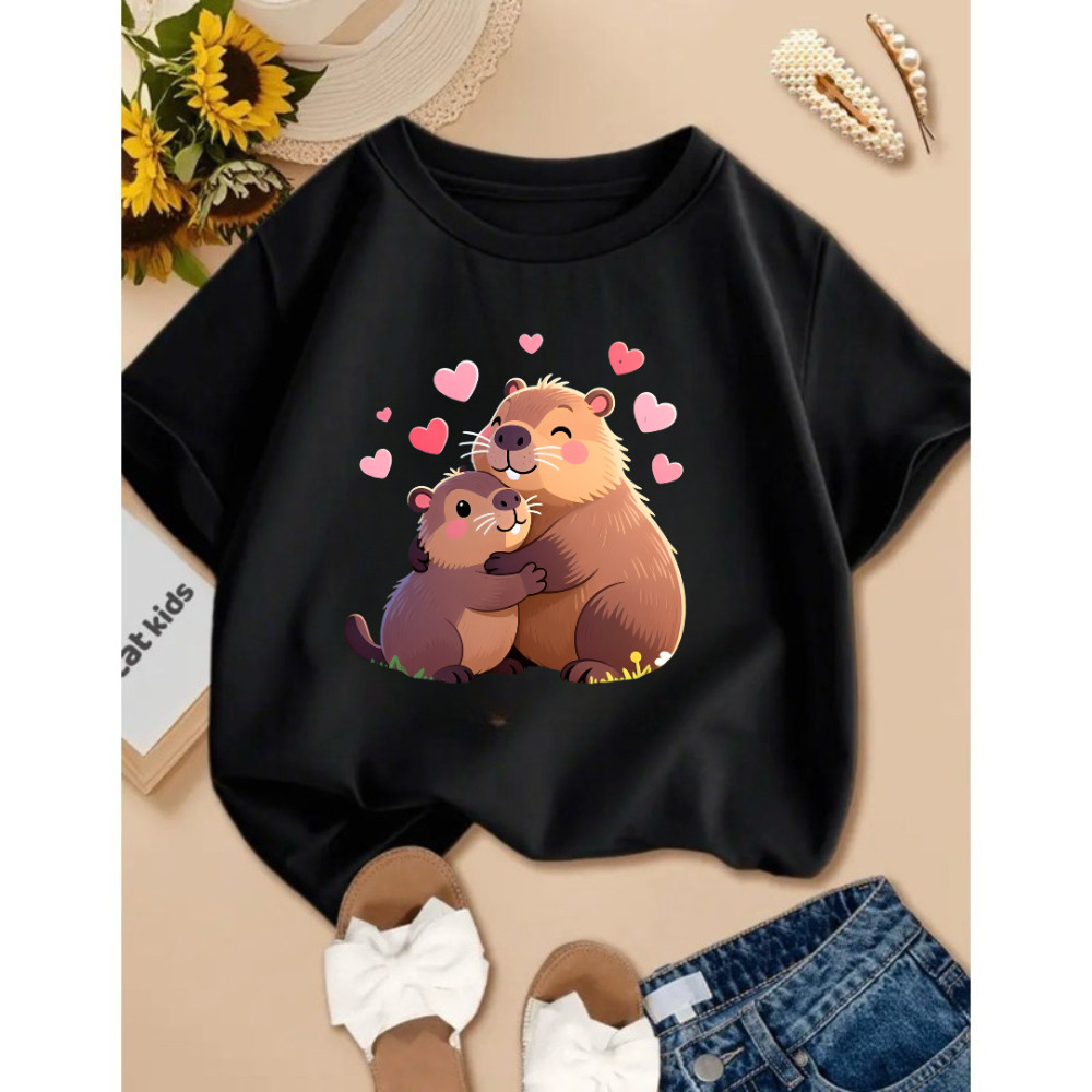Camiseta Infantil Para Meninas Blusinha Femina Infantil Estampa Capivarinha 100% Algodão Confortavel
