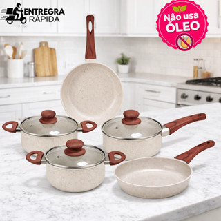 Jogo De Panelas 5 e 4 Peças Revestimento Cerâmica Antiaderente Tampa De Vidro Preto Ou Bege Cozinha Completa Frigideira em Oferta na Shopee