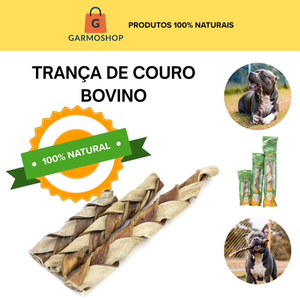 Trança de Couro Bovino Natuka Mordedor Natural Brinquedo Cachorro Pet