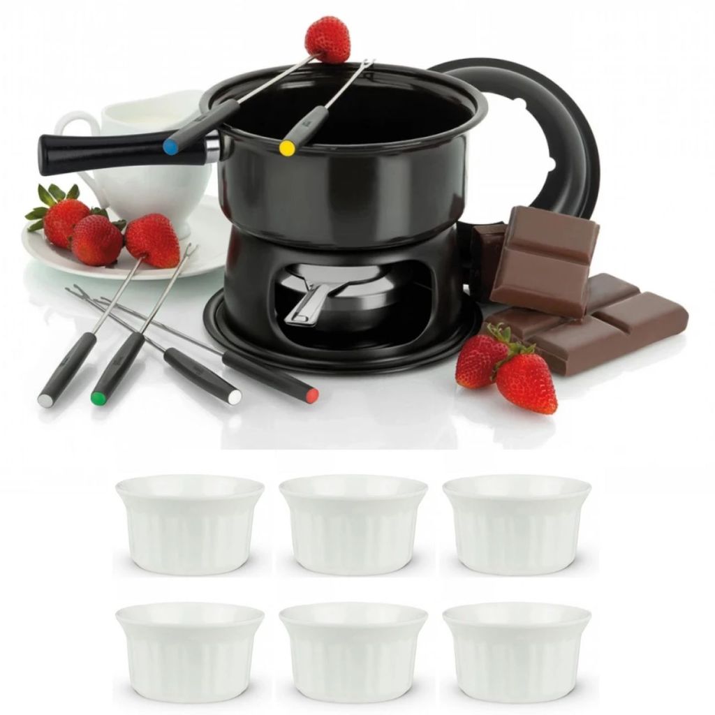 Kit Aparelho Servico para Fondue 2 em 1 Lugano Duo 13 Peças + 6 de Tigelas Ramequim Melamina / Plastica