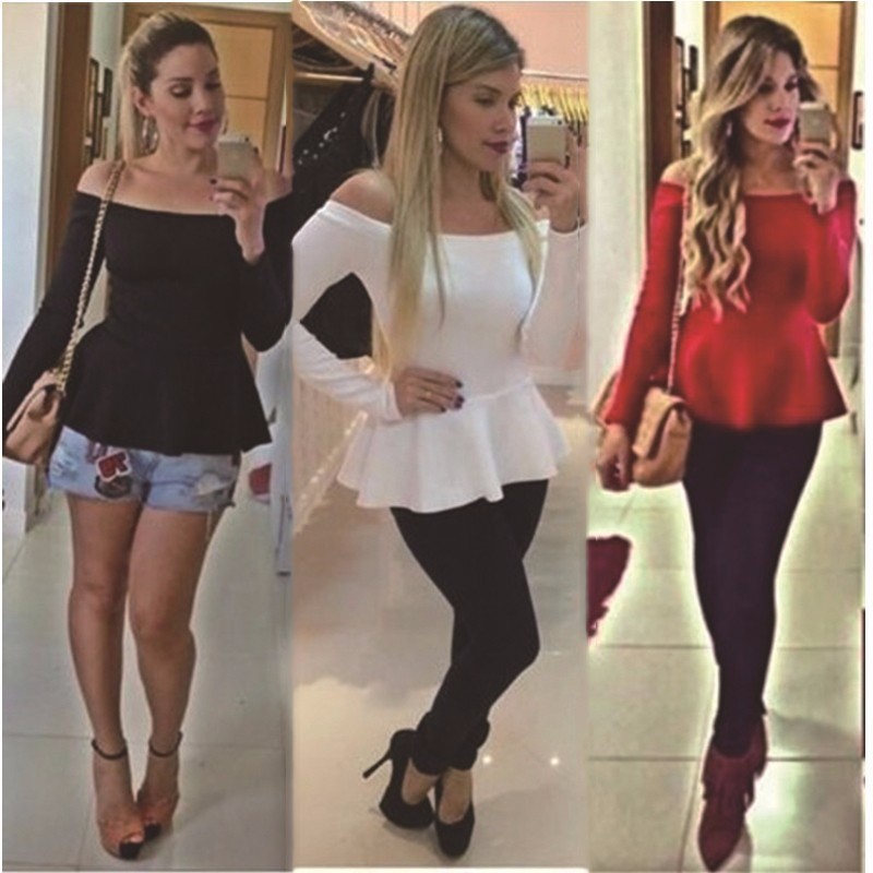 Roupas Femininas Blusa Peplum Babado Ombro A Ombro Manga