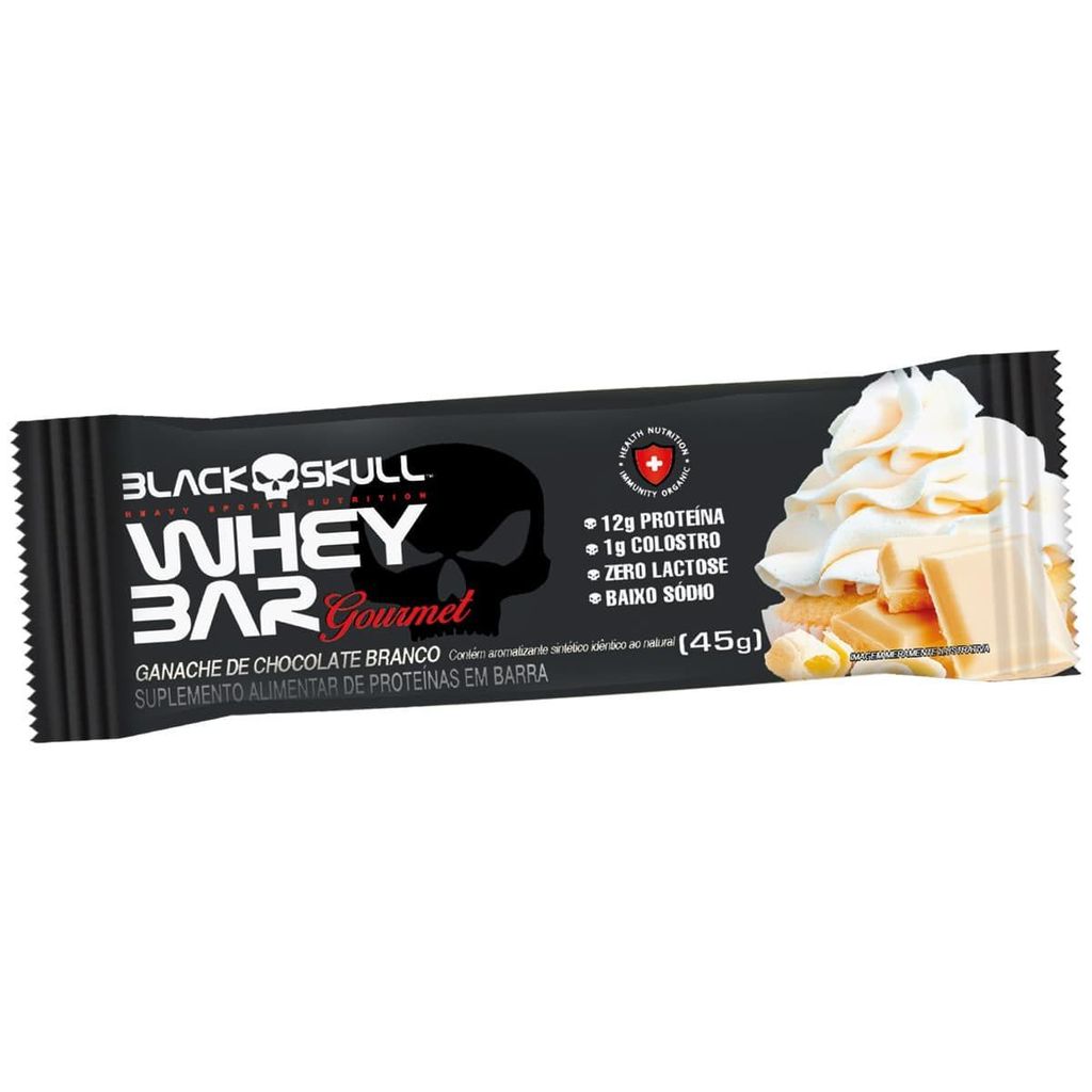 Whey Bar Gourmet - 1 Unidade 45g Ganache de Chocolate Branco  - Black Skull