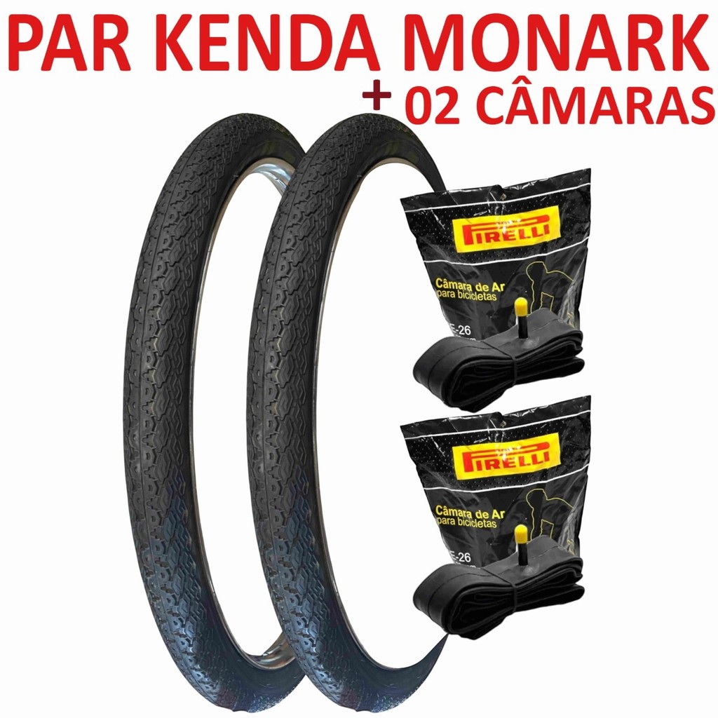 Conjunto 02 Pneus Kenda K178 26 50-584 Monark + 02 Camaras de Ar Pirelli PE26 26x1.95 Valvula Grossa