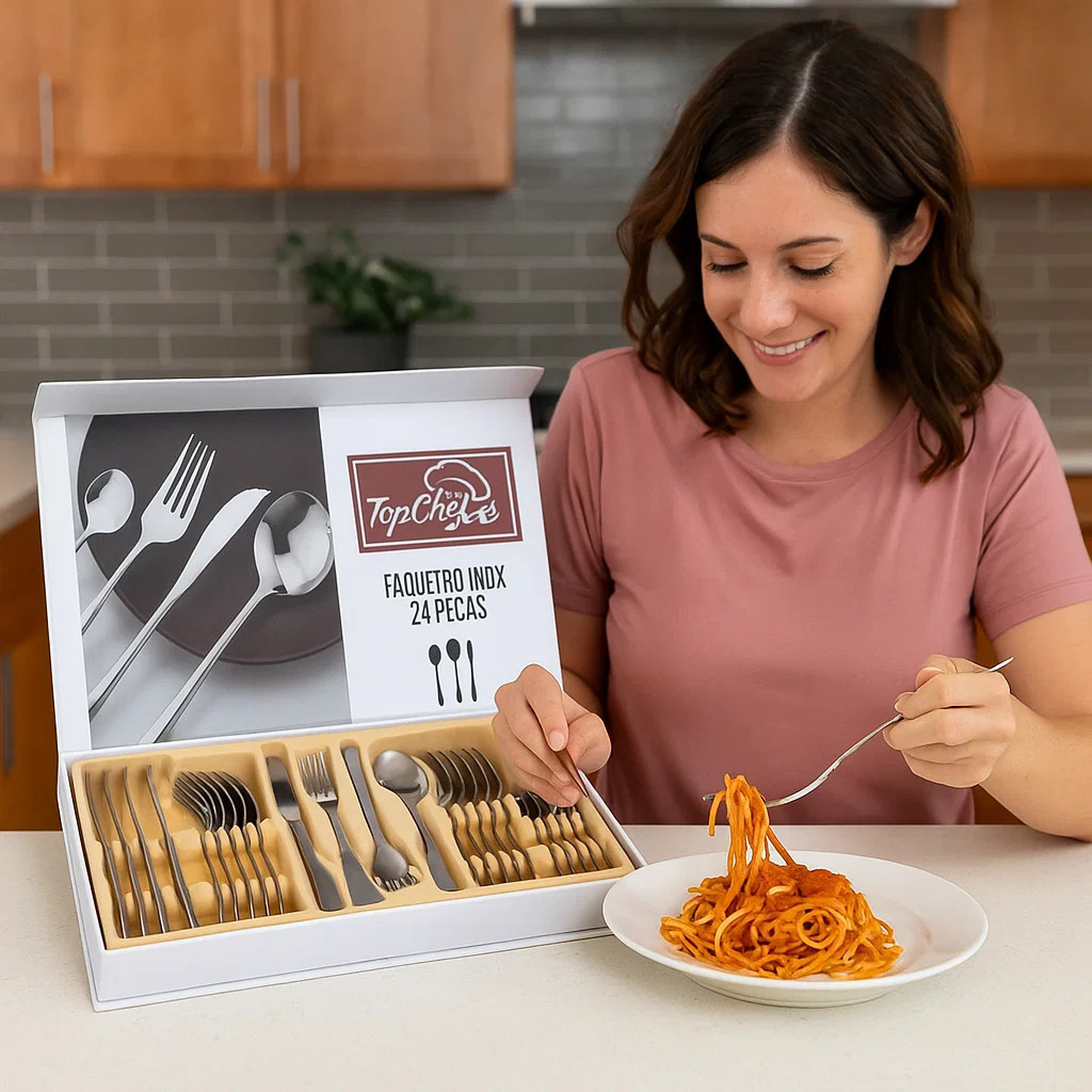 Jogo Faqueiro Inox 24 Peças Garfo Faca Colher Talheres Jantar Cozinha Achadinhos