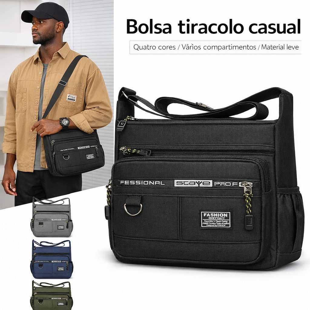Bolsa Tiracolo Masculina Casual Nylon Bolsa Transversal para Trabalho Viagem