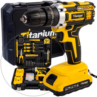 Furadeira Parafusadeira de impacto a bateria 3/8" 21V com 2 baterias kit de ferramentas 136 peças - 7731 - Titanium em Oferta na Shopee