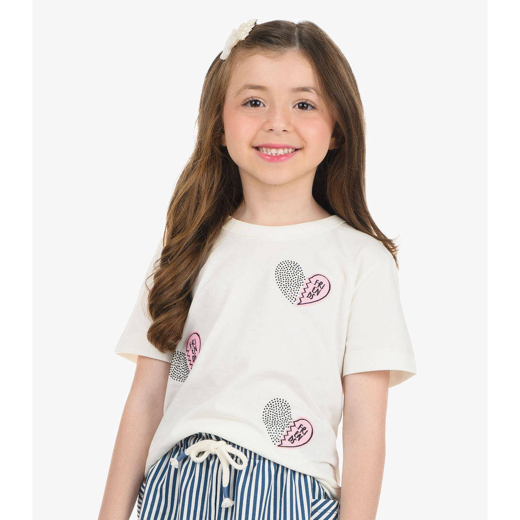 T-Shirt Feminina Meia Malha Rovi Kids Bege em Oferta na Shopee